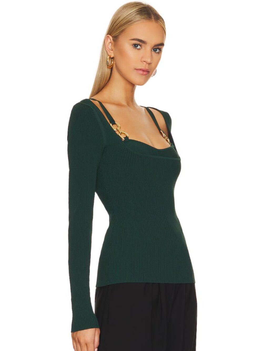 Nicholas | Elisabet Double Rings Rib Knit Top | Forest Green | Small - Picture 3 of 13